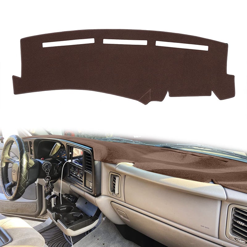 HanLanKa Dashboard Cover for Chevrolet Silverado 1500 2500 3500 1999-2006 Avalanche Chevy Tahoe Suburban GMC Sierra Yukon Dash Cover Mat(Premium Carpet, Brown) - Image 1